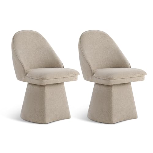 Image of KISLOT Swivel Dining Chairs Modern Desk Chair Upholstered Linen Fabric Side Chair for Kitchen Dining Room Bedroom,Khaki,2 Box