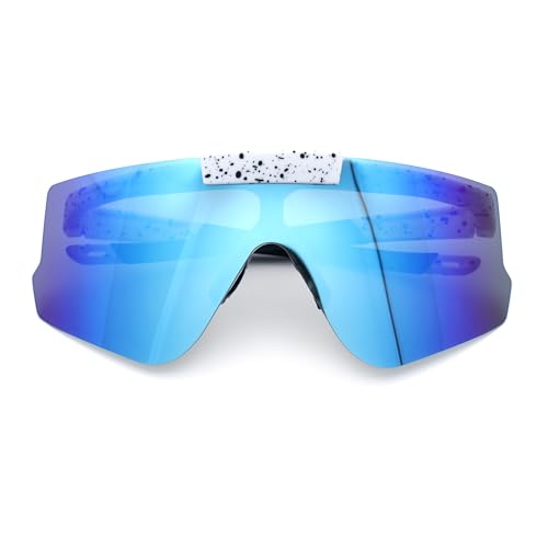 Image of SA106 Polarized Mens Flip Up Rimless Oversized Shield Plastic Sport Sunglasses