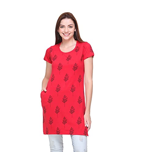 Image of In Love Women's Printed Cotton Plus Size Longline T-Shirt Half Sleeve with Pockets Pack of 2