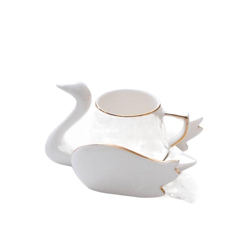 Cup And Saucer Set Creative Swan Coffee Cup Saucer Set With Gold Rim Small Cute White Black Green Pink Ceramic Cups And Saucers Lovely Gifts Tea Cup And Saucers (Size : 110ml, Color : White Set)