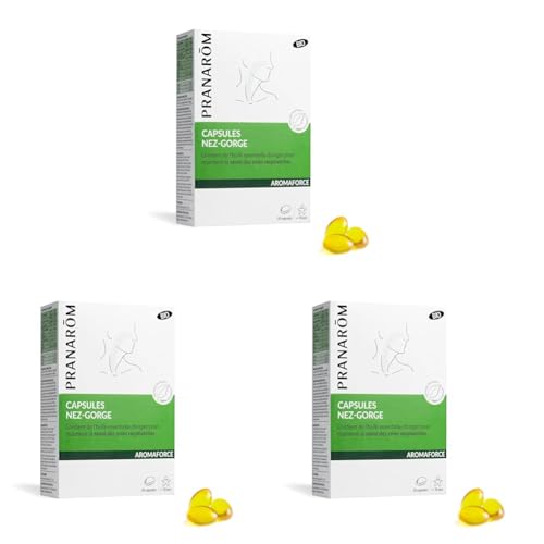 Pranarôm - Aromaforce - Capsules Nez-Gorge, Compléments Alimentaires Aux Huiles Essentielles, Origan vulgaire, Maintient La Santé Des Voies Respiratoires, Citronnier, 100 Pour cent Bio - 30 Capsules