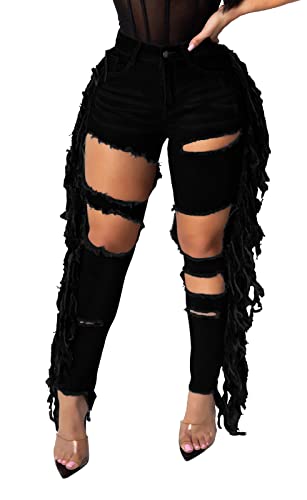 Women's Skinny Ripped Jeans Stretch Destroyed Mid High Waist Denim Pants