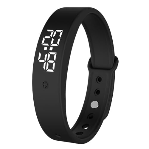 スポーツニュートラルウォッチ、防水電子目覚まし時計、電子、シリコンストラップ、ストップウォッチ、スマートウォッチストラップ、調節可能な歩数計ブレスレット、振動、LED電子 (ブラック)