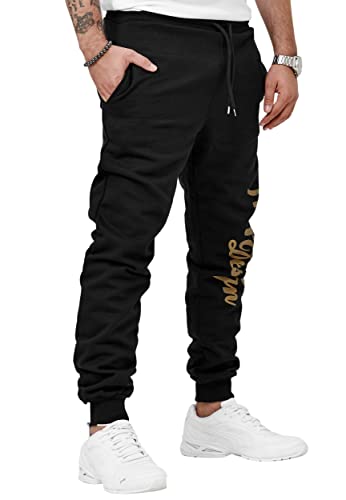 Code47 Herren Jogginghose Trainingshose Freizeihose Fitnesshose Basic Sport Fitness Gym Training Slim Fit Sweatpants JG-4113C Gold XXL Cover