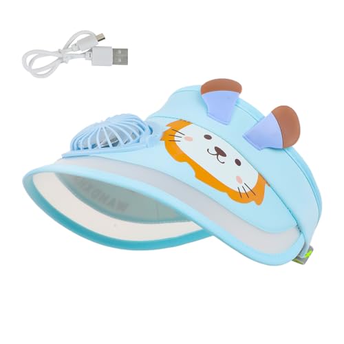 Cute Cartoon Sun Visor Hat with USB Rechargeable Fan Sun Protection Empty Top Wide Brim Sunhat for Boys Girls Outdoor