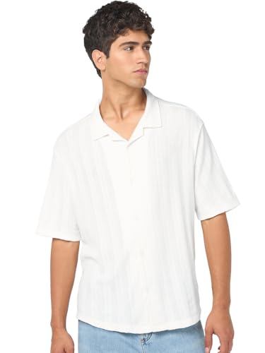 Chemise jacquard homme blanche oversize manches mi-longues S