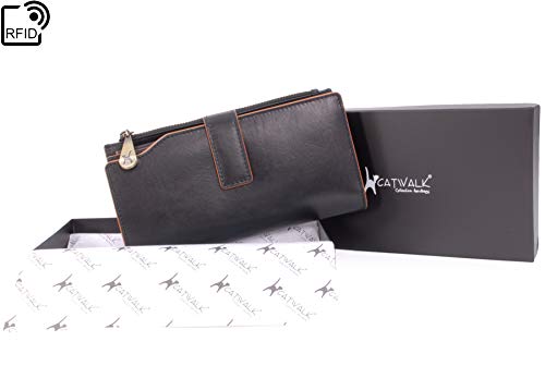 Catwalk Collection Handbags - Ladies Large Leather Purse - Women's 20 Credit Card Wallet with Phone & Coin Pocket - RFID - STELLA - Black - Image 4