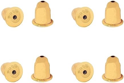 8pcs 4pair Locking Earring Backs for Studs,925 Sterling Silver Earring Backings Hypoallergenic,18K Gold Plated Bullet Earring Backs Replacements for Studs/Droopy Ears (5x5x4mm, Gold)