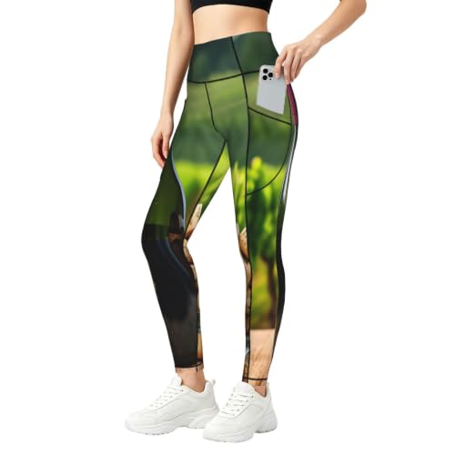 Mallas de yoga opacas que no se transparentan pantalones fitness con bolsillos estampado uvas