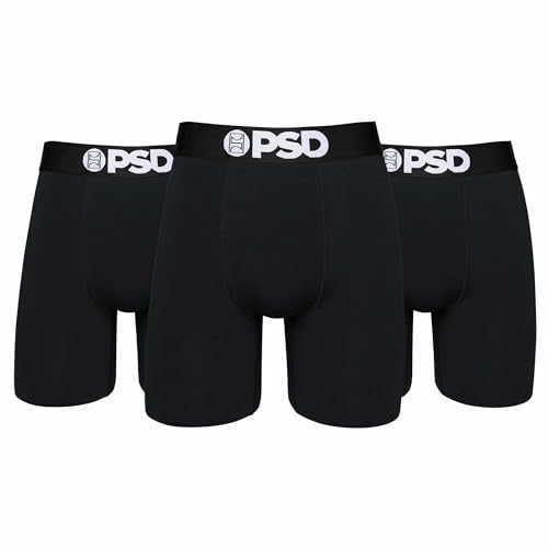 PSD Mens Boxer Briefs - Black Cotton 3-Pack, Standard Length Underwear Pack, Breathable Moisture Wicking Boxer Briefs for Men, Medium