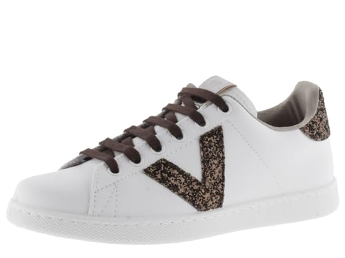 victoria Basket Tenis Efecto Piel & Piezas Glitter & Cordones En Contraste 1125244 para Mujer Chocolate 36