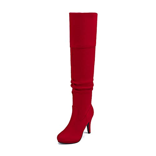 DREAM PAIRS Women's HIGHPLAT Black Chunky Thigh High Over The Knee High Heel Boots 6 Sarahi-red