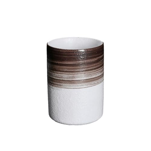 Japanese-style household simple, delicate and retro thick pottery colorful creative coffee cup - line brown