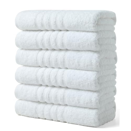 Aibaser Towels 6 Pack Bath Towel for Bathroom, 100% Cotton (24 x 48 Inches) High Absorbency Quick Drying (White)