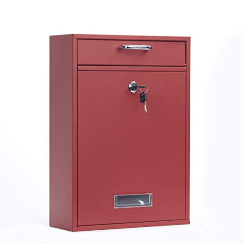 Wall Mounted Locking Vertical Dropbox Mailbox - Safe And Secure | Made With Galvanized Steel (Large, Red) #TOP1