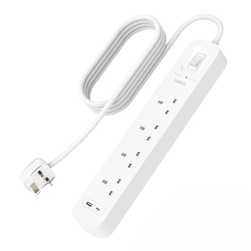 Belkin 4-Outlet Surge Protector Power Strip with USB-C and A Ports 2m Cord