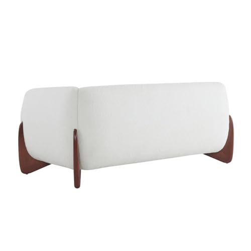 Image of Upholstered 3 Seater Sofa Three Seater Sofa with Wooden Legs for Living Room Hotels & Offices (Two Seater Boucle White)