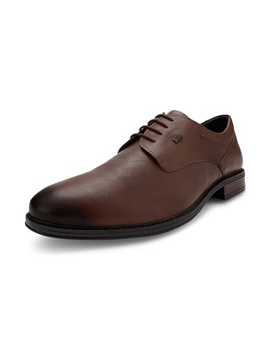 Lee Cooper LC9252E Men's Leather Derby Formal Shoes | Lightweight, Comfortable & Stylish Lace-Ups for Office, Business_LC9252ETAN_39EU / 5UK