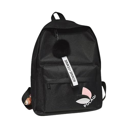 Mochila Feminina Escolar de Lona Estilo Coreano, Mochila Universitária e Bolsa Escolar Feminina, Mochilas Femininas para Viagem, Avião e Dia a Dia, Estampa Fofa Inspirada no Estilo Mori (Preto)