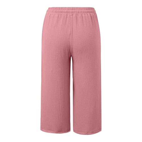 Girls Drawstring Wide Leg Cropped Pants Casual Baggy Trousers Textured Comfortable Pants Cotton Linen Sweatpants4