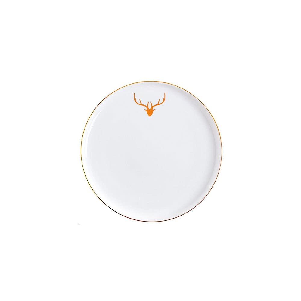 DNCG Platos de cerámica Platos llanos de porcelana con borde dorado for el hogar y el restaurante, plato redondo blanco de cerámica apilable, con platos con diseño de alce