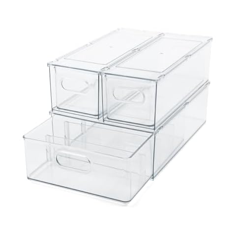 Tidy Tools Clear Refrigerator Organizer Bins For Pantry Organization and Food Storage, Stackable Plastic Storage Bins With Pull-Out Drawer – Kitchen and Pantry Storage Containers, 3 Pack Cover
