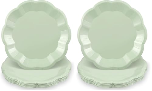 Image of NatNarr 30pcs Sage Green Paper Plates, 9inch Scalloped Sage Green Dessert Dinner Plates Cute Party Plate Disposable Greens Party Supplies for Wedding, Baby Bridal Shower, Birthday (Pack of 2)