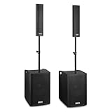 Vonyx VX1080BT active column line array speaker system with 2x 15" subwoofers, plug & play kit, built-in Bluetooth, MP3 playback, stackable DJ PA speakers for gigs, venues, and live events