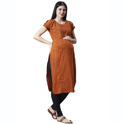 Image of CEE 18 Women's Cotton Rayon A-Line Maternity Feeding Kurti with Zippers(9938 36,Lucious Orange,S)
