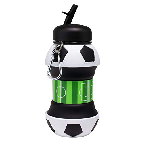 Maccabi-Art-Clip-On-Collapsible-BPA-Free-Silicone-Soccer-Ball-Water-Bottle-for-Kids-18-Oz-Size