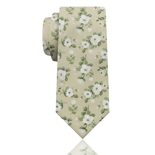 Image of Luckyvestir Mens Ties, Sage /Dusty Blue /Pink Floral Ties for Men, 2.76 inch Cotton Flower Necktie for Wedding /Groomsmen /Party