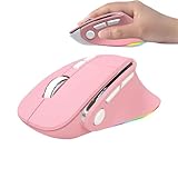 Ergonomic Mouse Dual Mode(Bluetooth+USB)Pink Rechargeable Vertical Carpal Tunnel Cordless Bluetooth Mice for PC/Laptop/Computer/Tablet/ipad/Macbook Air/Pro Office Work Women Girl Gift,Double Click Key