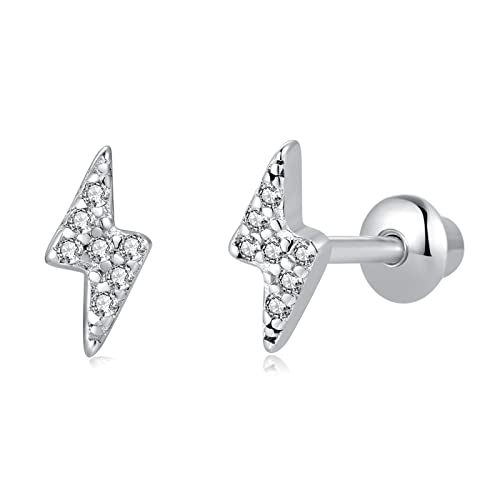 TIZU Plata Fina 925 Pendientes con Cierre de Rosca de Rayo para Niñas Pendientes de Seguridad Hipoalergénicos para Niñas, Adolescentes y Mujeres Cover