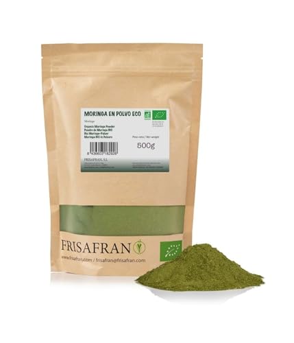 FRISAFRAN | Moringa Ecológica en Polvo 500g | moringa pura | Hojas de Moringa | hoja en polvo | Planta de Moringa | Superalimento Bio | Nutritivo | Antioxidante | 100% Natural | Vegana | Sin Gluten