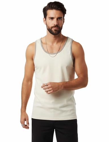 JD Apparel Men's Basic Athletic Jersey Tank Top Contrast Binding M Vintage White Heather Grey, Medium