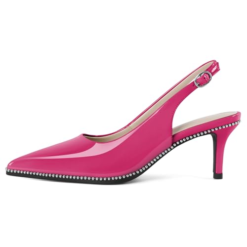 Image of YODEKS Slingback Heels for Women Pointy Toe Beaded Heels Close Toe Kitten Heel Pumps 2.5 Inch Stiletto Pumps Wedding Party Dressy Shoes