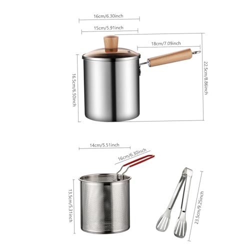 Frittierfitcyer Pot mit Korb und Tong 3L -Griff aus Edelstahl -Chip -Friteuse mit geschmittertem Glasdeck – Bild 6