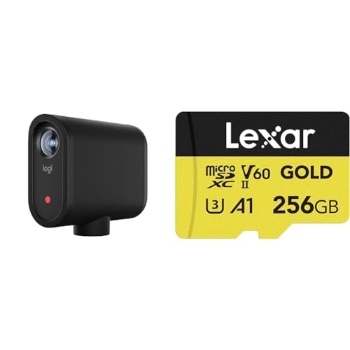 Image of Logitech for Creators Mevo Start, Wireless Live Streaming Camera, Black and Lexar 256GB Professional Gold Micro SD Card
