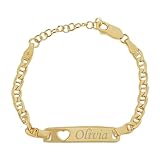 Personalized 14K Gold-Plated Children's I.D. Bracelet with Heart for Baby Girls, Custom Infant Jewelry with Engraved Name (0-12 Months)