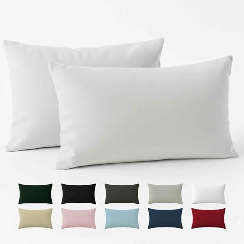Funda de Almohada 40x80 Algodón Reforzado (Pack de 2) - Blanco - Tela Apretada de 57 Hilos/cm² - Funda Almohada 40 x 80 - Certificación Oeko Tex - Dreamzie