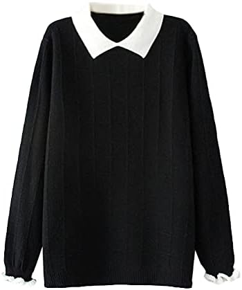 Minibee Women's Pan Collar Knitted Sweater Casual Pullover Sweatshirt Style1 Black L