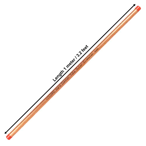Image of Visiaro Hard Pure Copper Tube, 1mtr, Outer Dia 6 mm, Wall Thickness 19 swg, 99.9% Purity, Industrial Metal, Seamless Hollow Pipe for Air Conditioning, Refrigeration, Plumbing Systems and DIY Projects