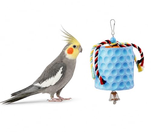 Dnoifne Jouet à Mâcher Extra-Large pour Oiseaux, Pierre de Calcium pour Bec avec Clochette, Accessoire pour Cage, Jouet pour Perruches, Perroquets, Hamsters,...