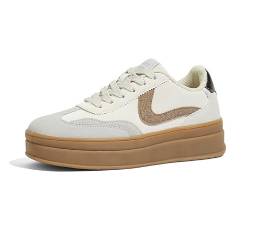 LUCKY STEP Women's Platform Fashion Sneakers Retro Casual Comfortable Walking Shoes Thick Sole Stylish Classic Tennis Trainers