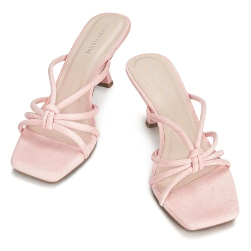 Image of Women's Strappy Square Open Toe Kitten Heels Sandals Knotted Design Summer Fashion Slip On Mule Style