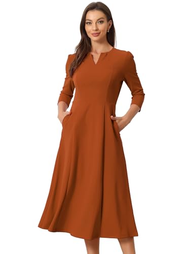 Image of Allegra K Womens 3 /4 Sleeve A-Line Business Work Formal Midi Dress