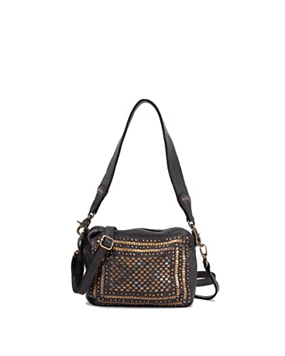 BIBA Bolso de Mujer de Cuero Genuino, Bolso Bandolera Heritage Lovington LOT1L, Asa Corta y Larga, Cierre con Cremallera, Piel Bovina Legítima, Color Negro