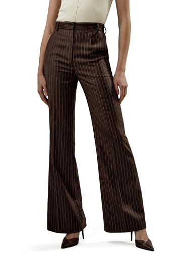 LilySilk Silk Wool Pants for Women Pinstriped High-Rise Straight Silk Wool Blend Trousers Casual Ladies Bottom