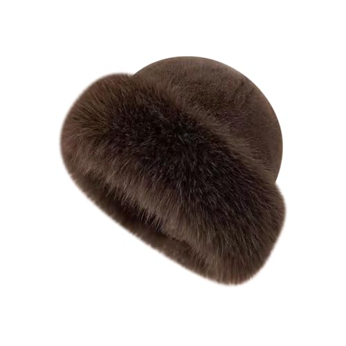 Gorro peludo de invierno beige para mujer miniatura 1