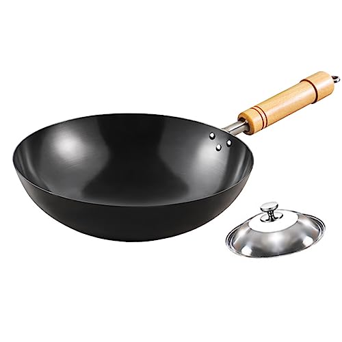 Wok de acero al carbono con mango de madera 30 cm